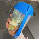 Fresh Salad Container Serving Cup with Dressing Container Fork Portable Plastic Food Storage Bottle for Picnic Lunch