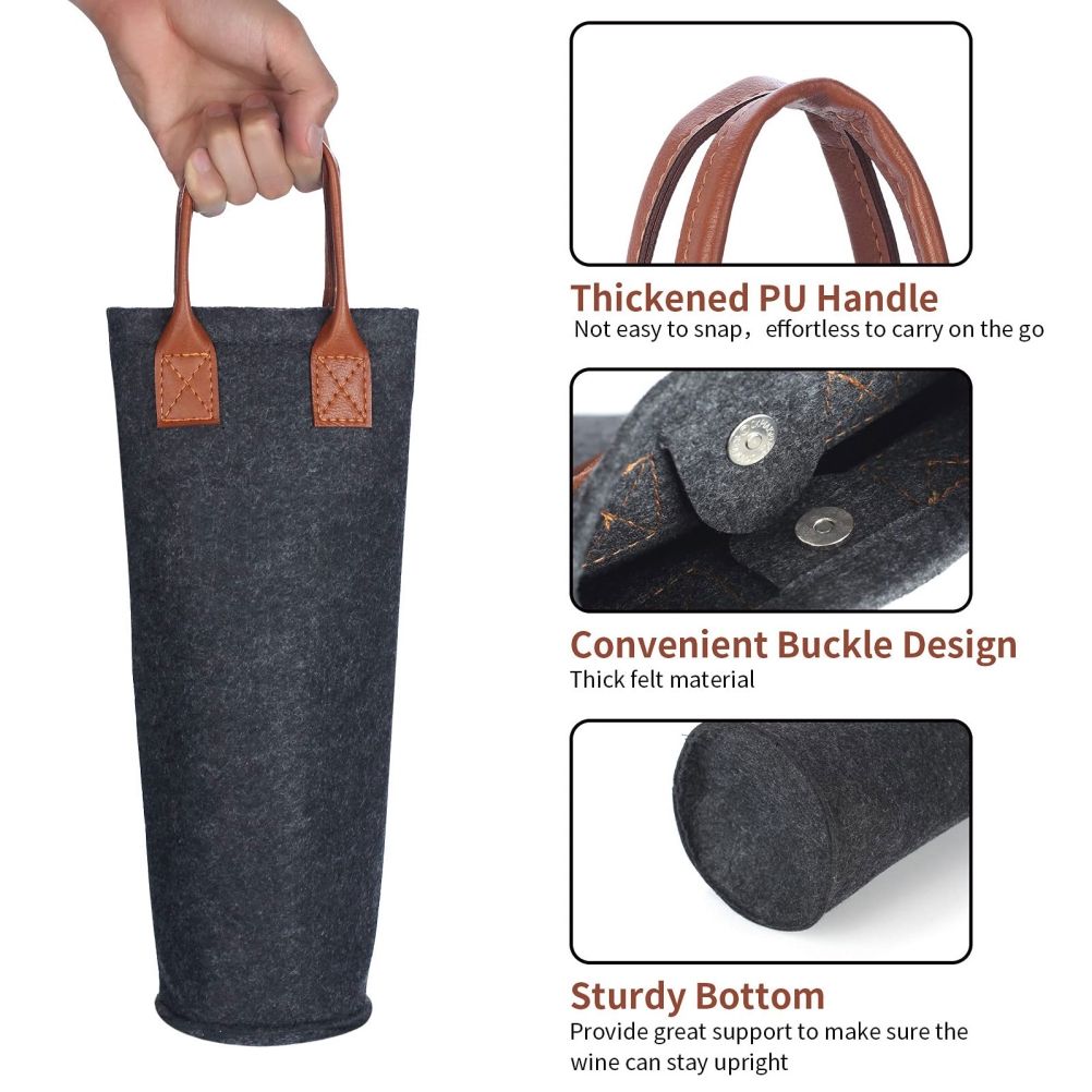 Single Bottle Wine Tote Bag Portable Felt Insulated Padded Thermal Wine Carrier Bag Wine Cooler for Travel Picnic Beach Wine Gifts