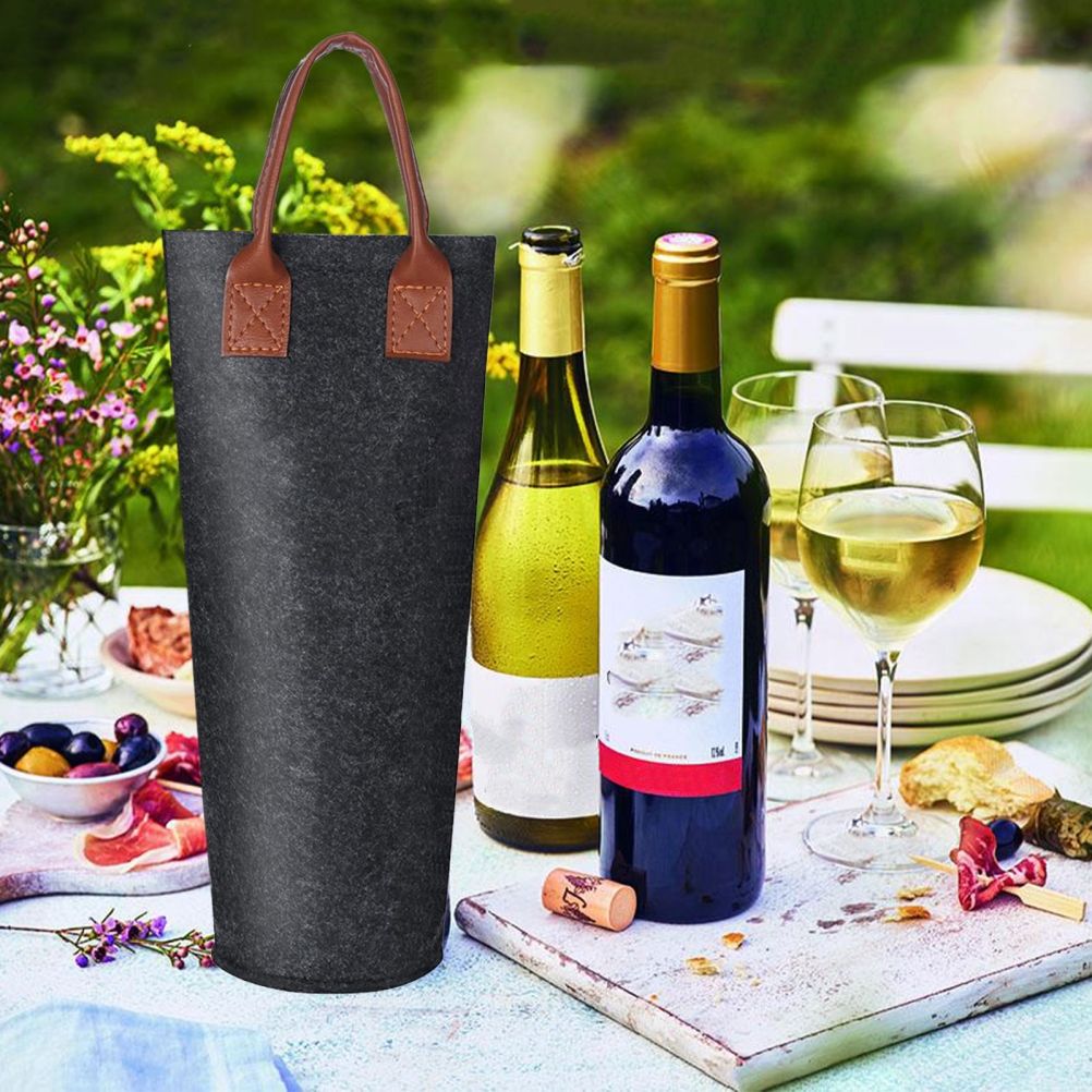 Single Bottle Wine Tote Bag Portable Felt Insulated Padded Thermal Wine Carrier Bag Wine Cooler for Travel Picnic Beach Wine Gifts