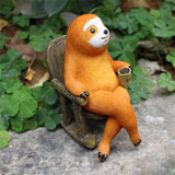 Animal Figurine Sloth on Rocking Chair Resin Miniature Ornament Flower Pot Desktop Garden Home Decoration Resin Crafts - Rear View
