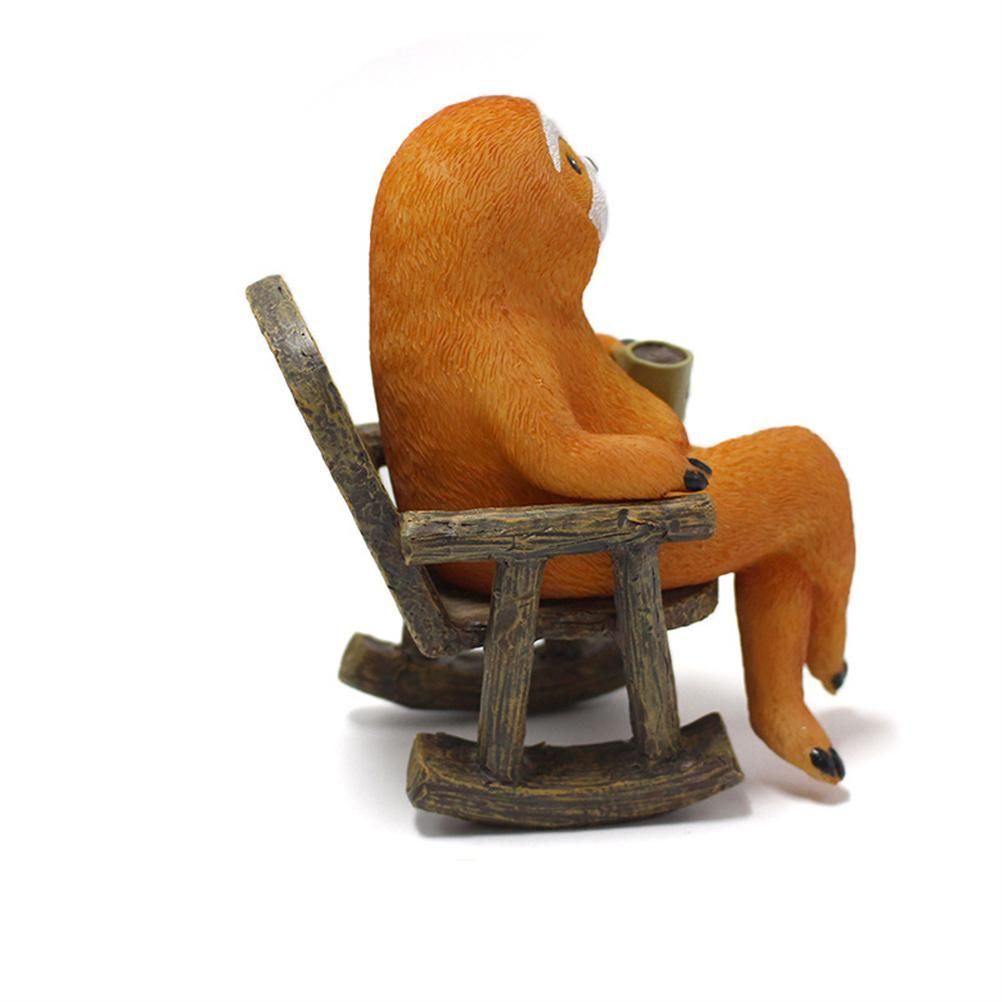 Animal Figurine Sloth on Rocking Chair Resin Miniature Ornament Flower Pot Desktop Garden Home Decoration Resin Crafts