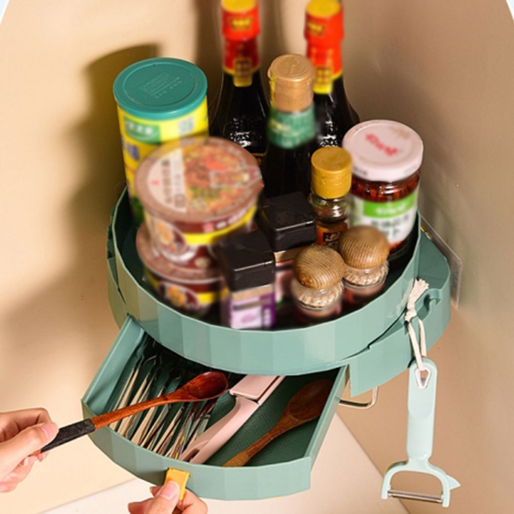 Rotating Spice Rack Holder with Drawer Wall Mounted Kitchen Spice Storage Shelves Bathroom Kitchen Storage Rack Organizer