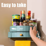 Rotating Spice Rack Holder with Drawer Wall Mounted Kitchen Spice Storage Shelves Bathroom Kitchen Storage Rack Organizer - 45-Degree Angle