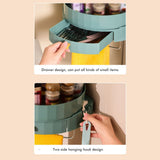 Rotating Spice Rack Holder with Drawer Wall Mounted Kitchen Spice Storage Shelves Bathroom Kitchen Storage Rack Organizer - Low Angle