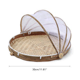 Covered Bamboo Serving Food Tent Basket Hand Woven Round Food Basket with Mesh Cover
