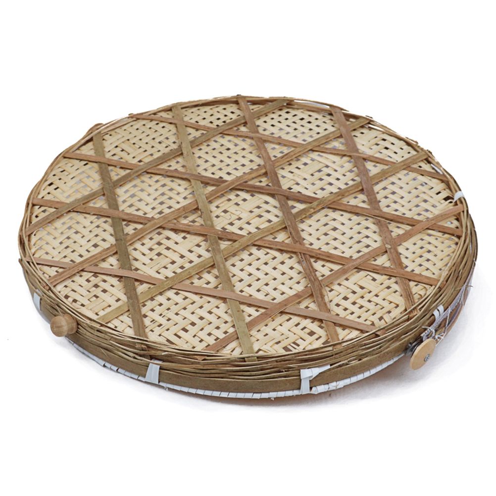 Covered Bamboo Serving Food Tent Basket Hand Woven Round Food Basket with Mesh Cover