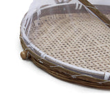 Covered Bamboo Serving Food Tent Basket Hand Woven Round Food Basket with Mesh Cover - 45-Degree Angle
