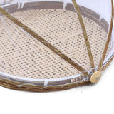 Covered Bamboo Serving Food Tent Basket Hand Woven Round Food Basket with Mesh Cover - Rear View
