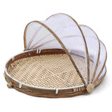 Covered Bamboo Serving Food Tent Basket Hand Woven Round Food Basket with Mesh Cover