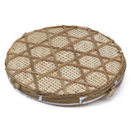 Covered Bamboo Serving Food Tent Basket Hand Woven Round Food Basket with Mesh Cover