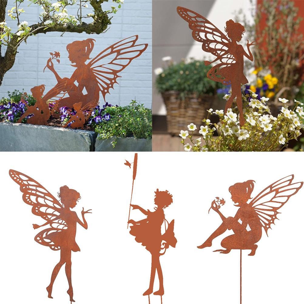 Decorative Garden Stakes Fairy Silhouette Metal Yard Stakes Arts Outdoor Garden Decor Spring Decor