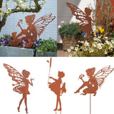 Decorative Garden Stakes Fairy Silhouette Metal Yard Stakes Arts Outdoor Garden Decor Spring Decor - 45-Degree Angle