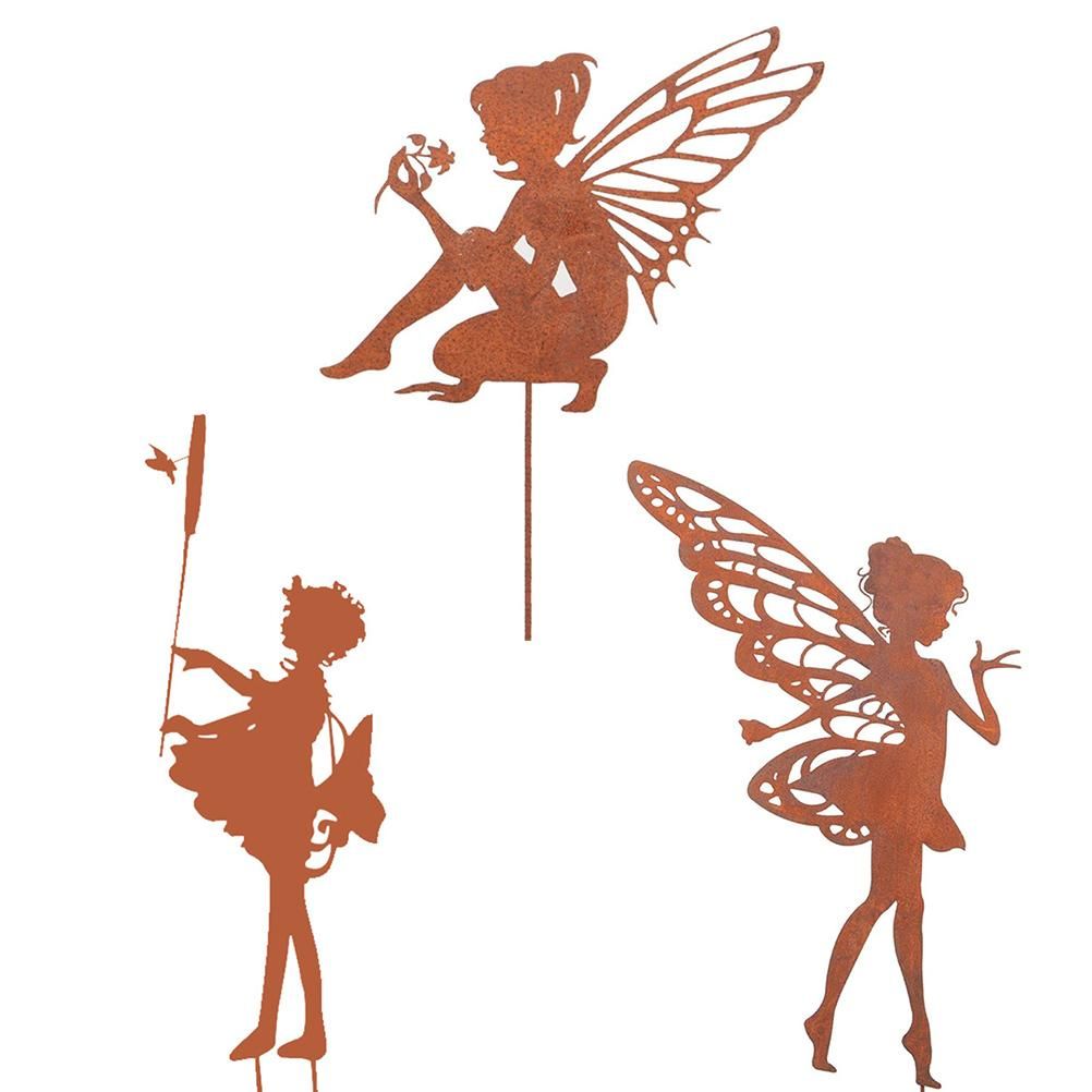 Decorative Garden Stakes Fairy Silhouette Metal Yard Stakes Arts Outdoor Garden Decor Spring Decor