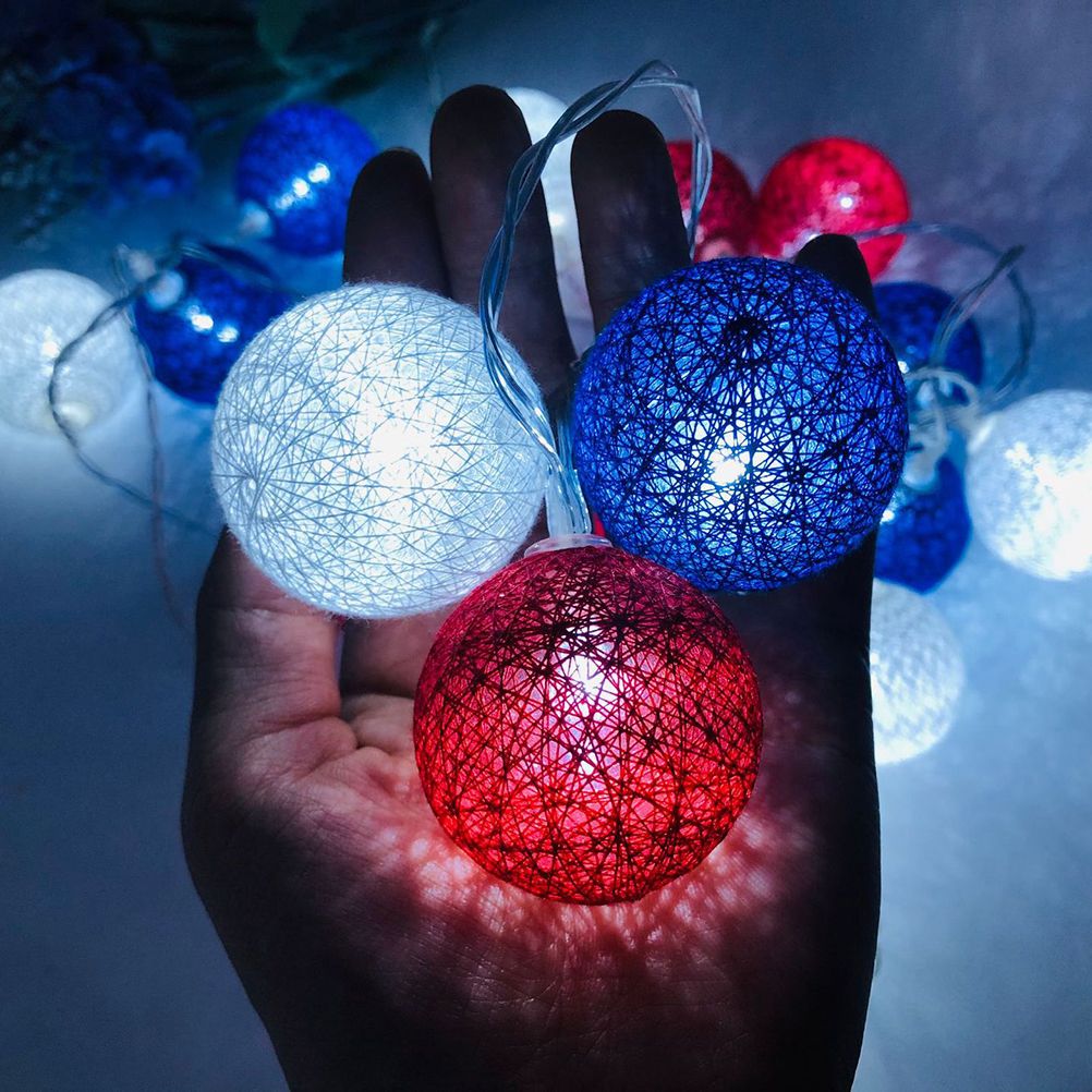 4th of July Decoration Lights 3 Meter 20 LED Independence Day String Lights with Red White Blue Balls Patriotic Patio Light for Patio Party Holiday Decor