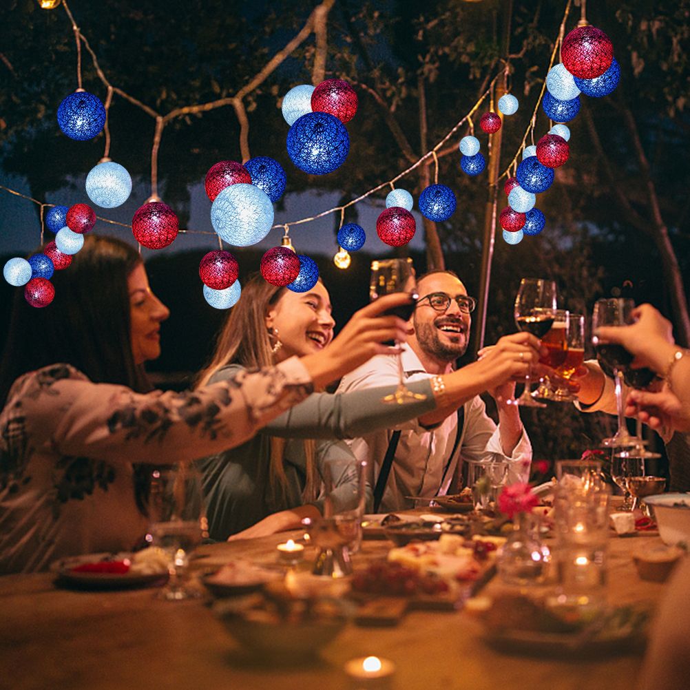 4th of July Decoration Lights 3 Meter 20 LED Independence Day String Lights with Red White Blue Balls Patriotic Patio Light for Patio Party Holiday Decor