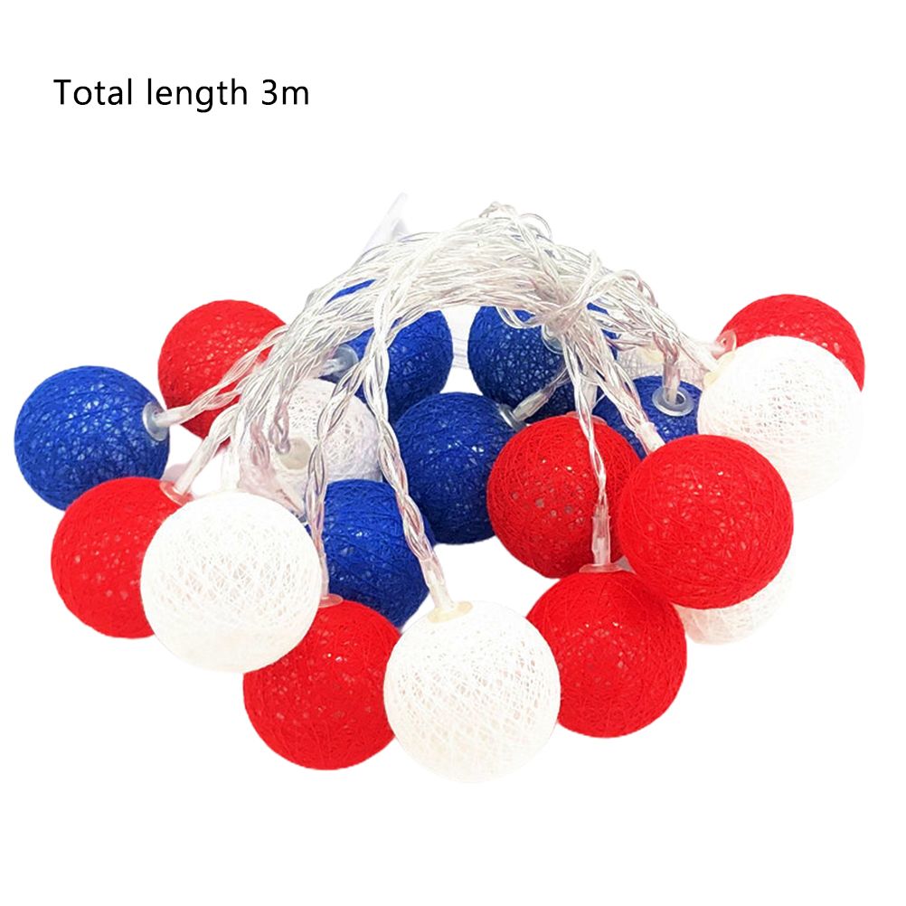 4th of July Decoration Lights 3 Meter 20 LED Independence Day String Lights with Red White Blue Balls Patriotic Patio Light for Patio Party Holiday Decor