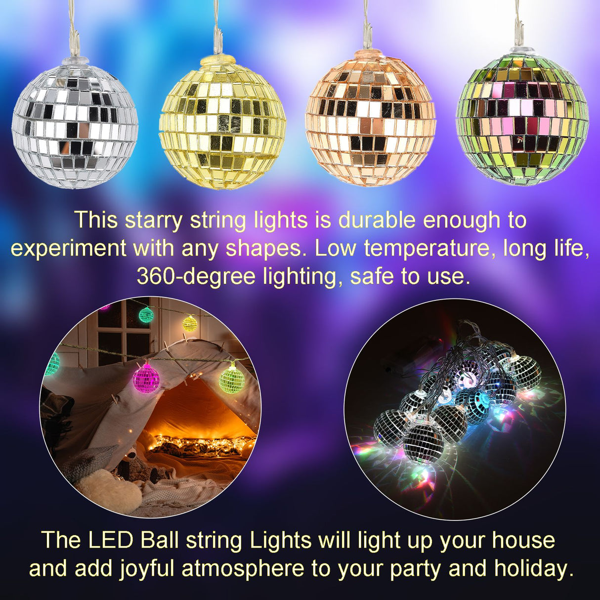 1.8m 10 Lights 5cm Golden Sphere Warm Light Mirror Light String Christmas Lights String Christmas Tree Decoration