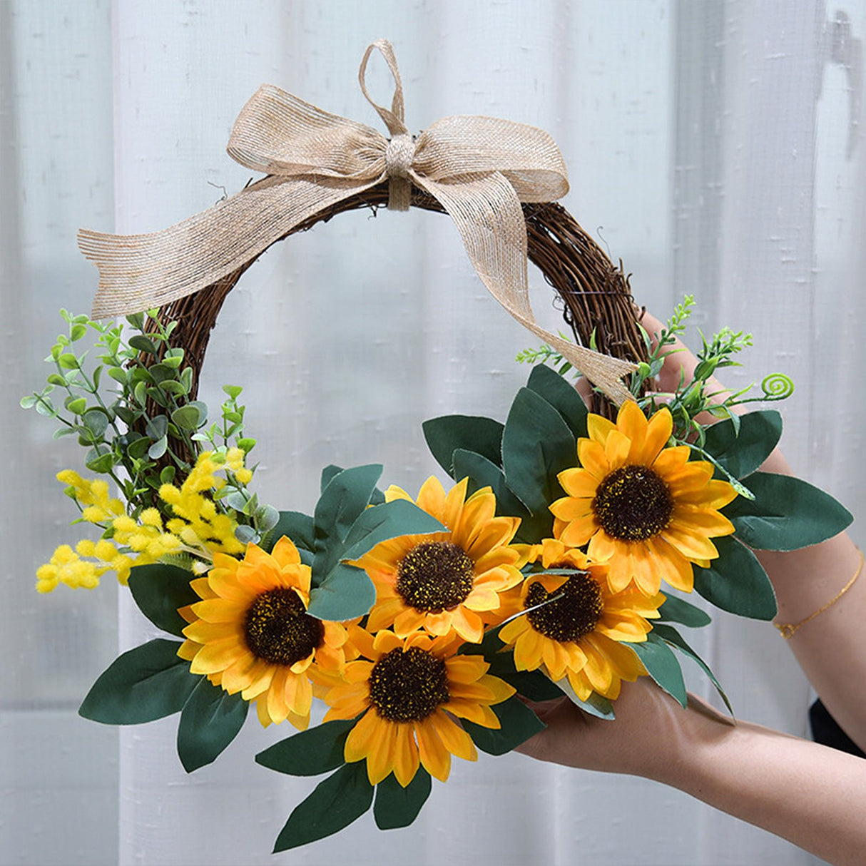 Simulation Sunflower Wreath Home Wedding Decoration Rattan Artificial Wreath