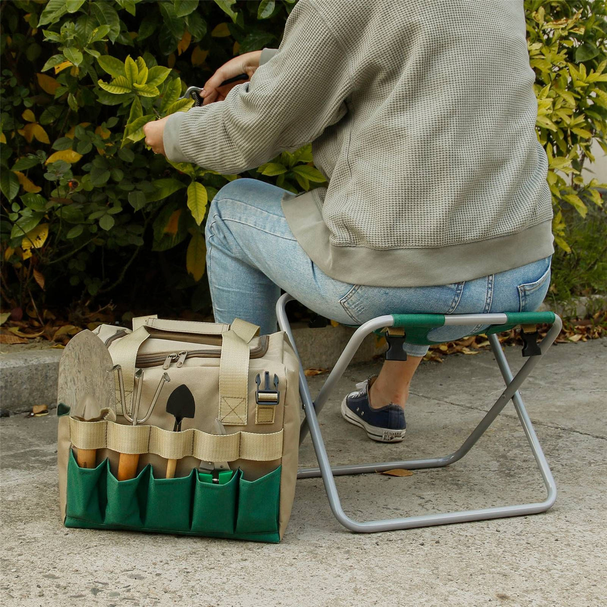 Removable Garden Tool Bench Folding Garden Stool Multifunction Gardening Tool Organizer Stool