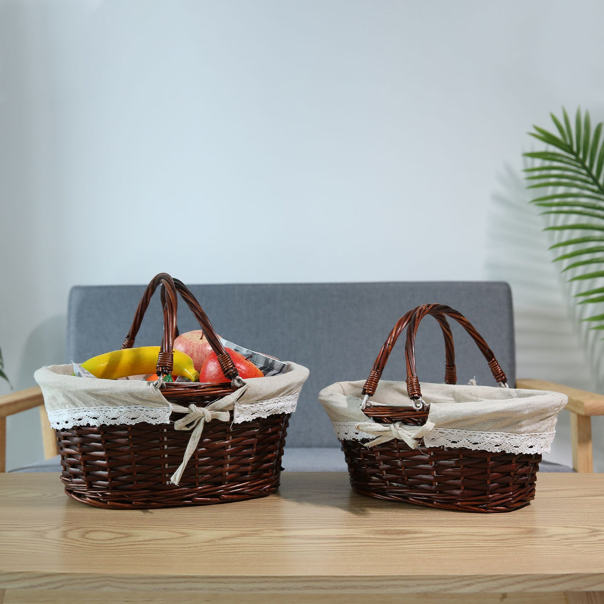 Wicker Picnic Basket Willow Woven Hand Basket Rustic Picnic Activities Handle Basket