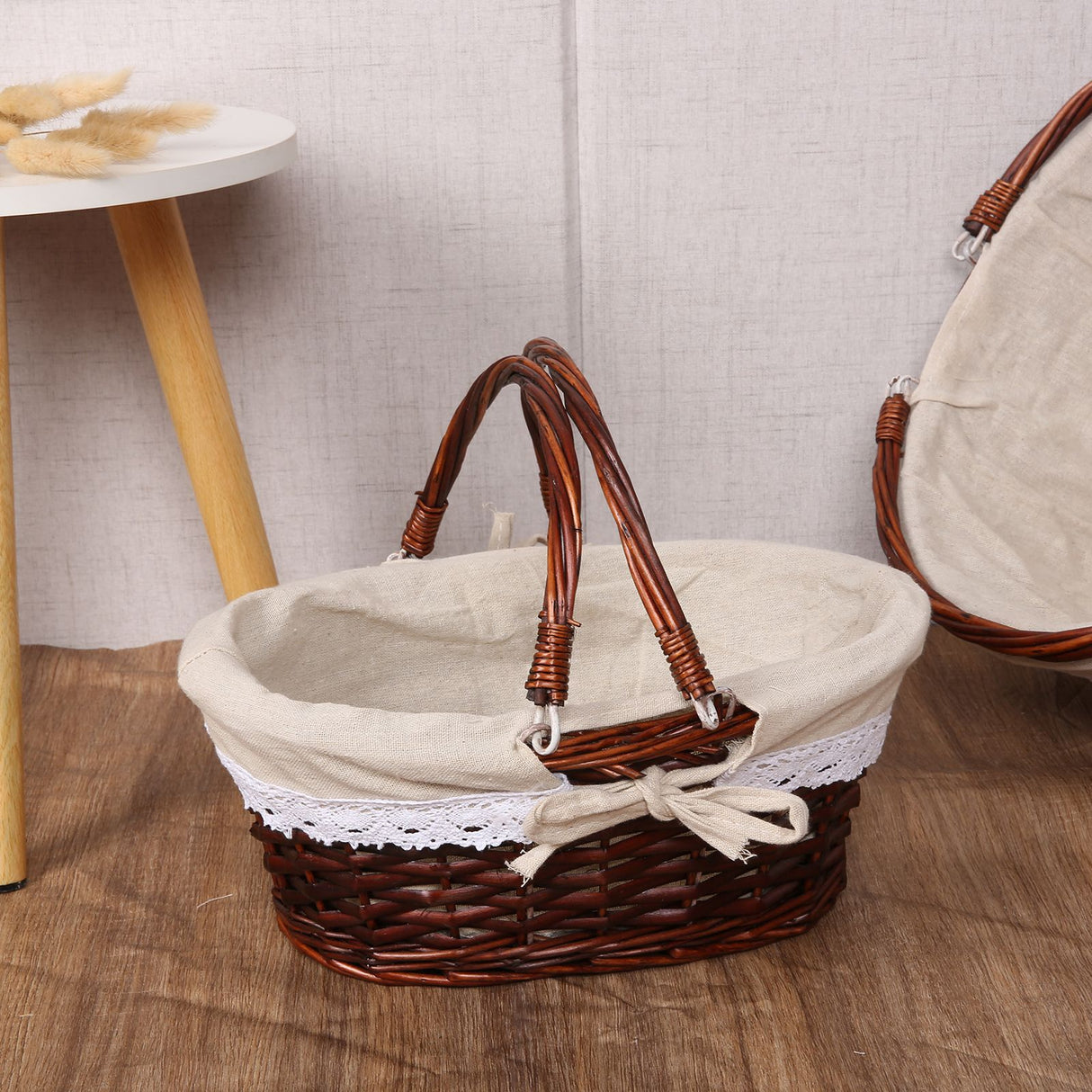 Wicker Picnic Basket Willow Woven Hand Basket Rustic Picnic Activities Handle Basket
