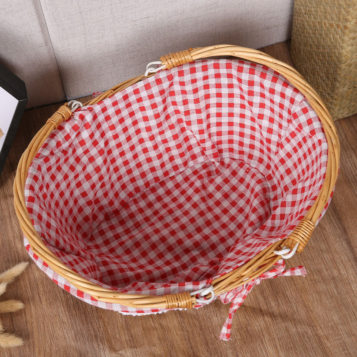 Woven Basket Folding Handle Portable Eco Friendly Rattan Picnic Basket for Bathroom Gift