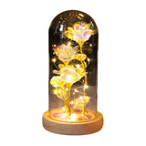 LED Rose Light Rose in Glass on Wooden Base Artificial Rose Flower Light Preserved Rose with LED Light