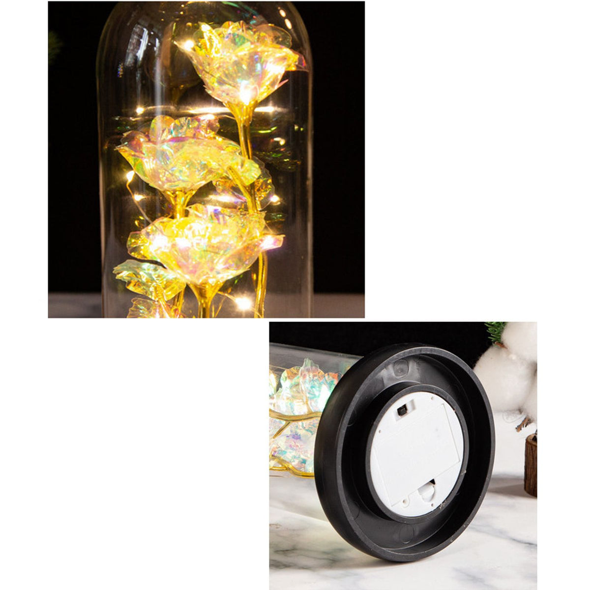 LED Rose Light Rose in Glass on Wooden Base Artificial Rose Flower Light Preserved Rose with LED Light