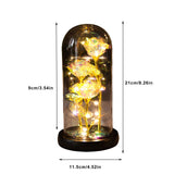 LED Rose Light Rose in Glass on Wooden Base Artificial Rose Flower Light Preserved Rose with LED Light - Top-Down View
