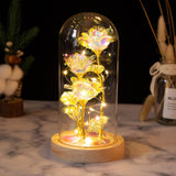 LED Rose Light Rose in Glass on Wooden Base Artificial Rose Flower Light Preserved Rose with LED Light
