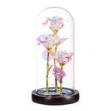 LED Rose Light Rose in Glass on Wooden Base Artificial Rose Flower Light Preserved Rose with LED Light - Low Angle