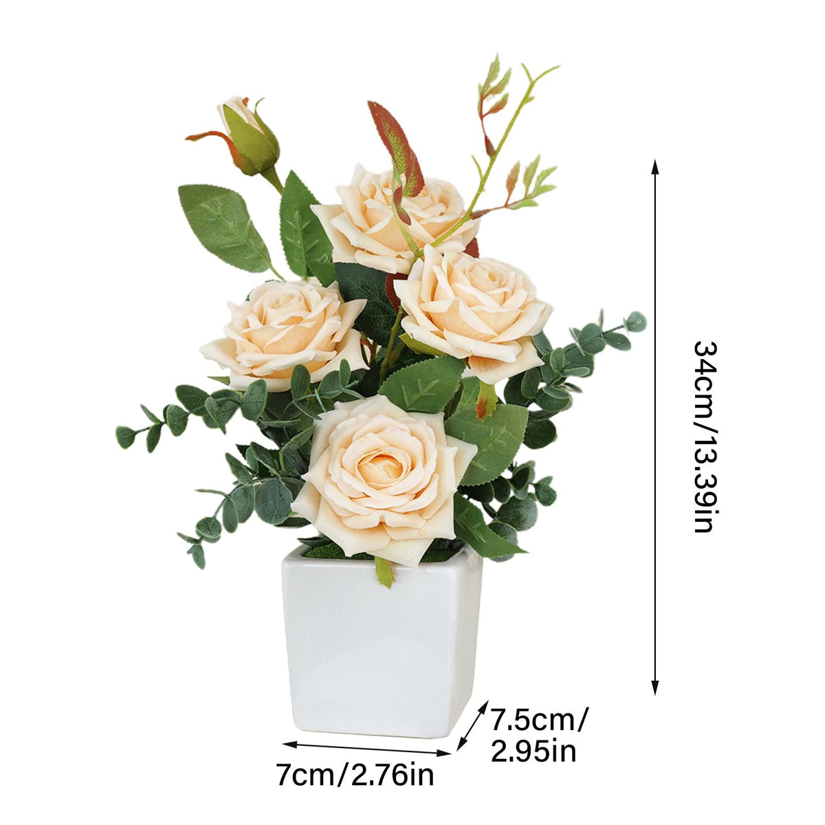 Rose Potted Plant Simulation Flowers Ceramic Small Bonsai Artificial Rose Potted
