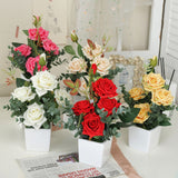 Rose Potted Plant Simulation Flowers Ceramic Small Bonsai Artificial Rose Potted - Top-Down View