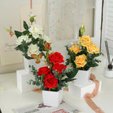 Rose Potted Plant Simulation Flowers Ceramic Small Bonsai Artificial Rose Potted - 45-Degree Angle