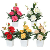 Rose Potted Plant Simulation Flowers Ceramic Small Bonsai Artificial Rose Potted - Extra Image