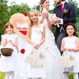 Wedding Basket Lace Simulation Flowers Handheld Flower Basket Decorative Flower Girl Basket for Wedding Party - Front View