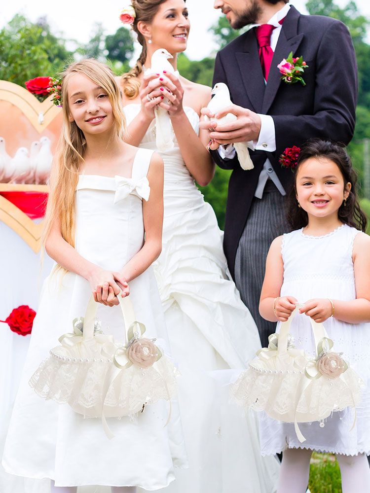 Wedding Basket Lace Simulation Flowers Handheld Flower Basket Decorative Flower Girl Basket for Wedding Party