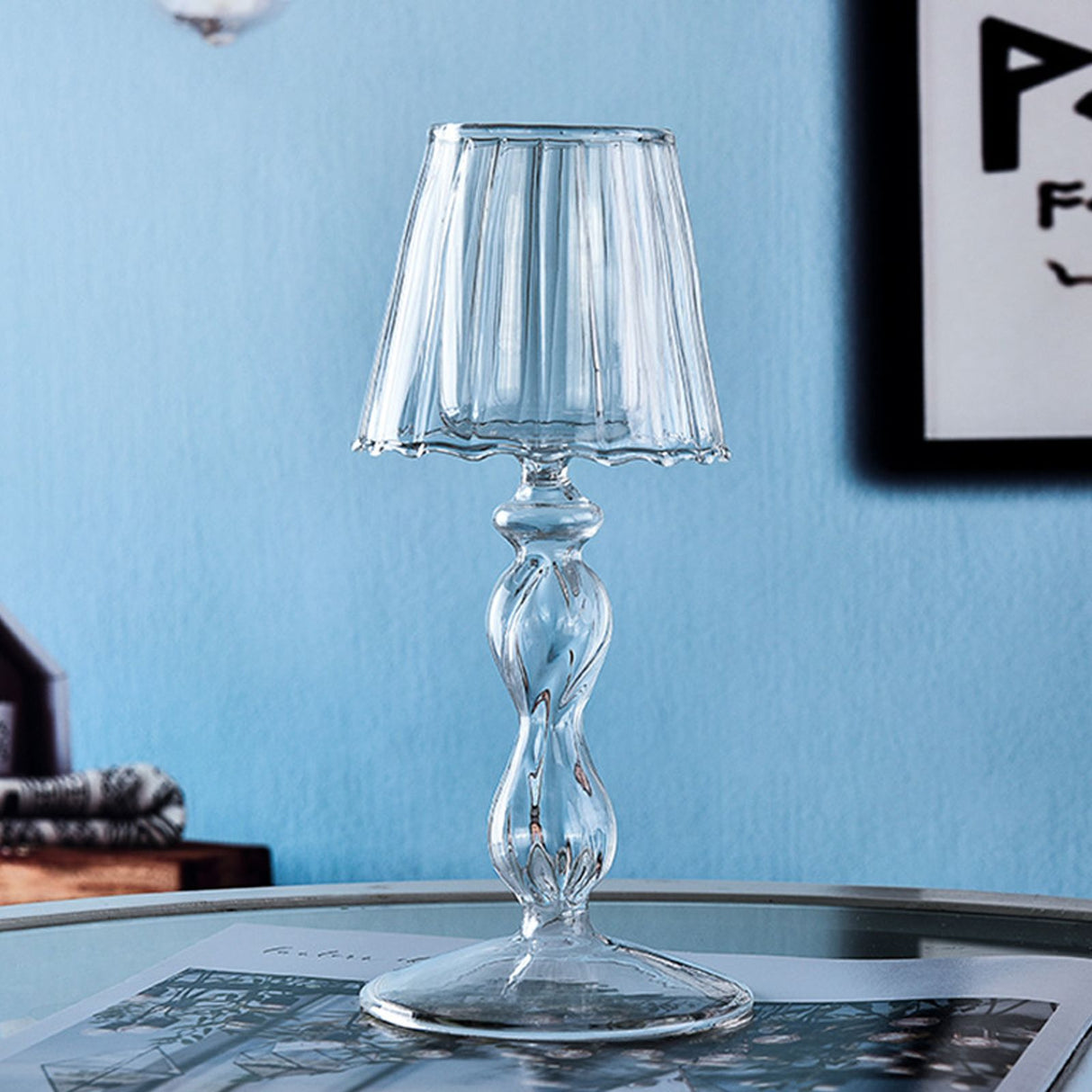 Glass Candle Holder Tansparent Table Lamp Shape Candlestick Holder for Din