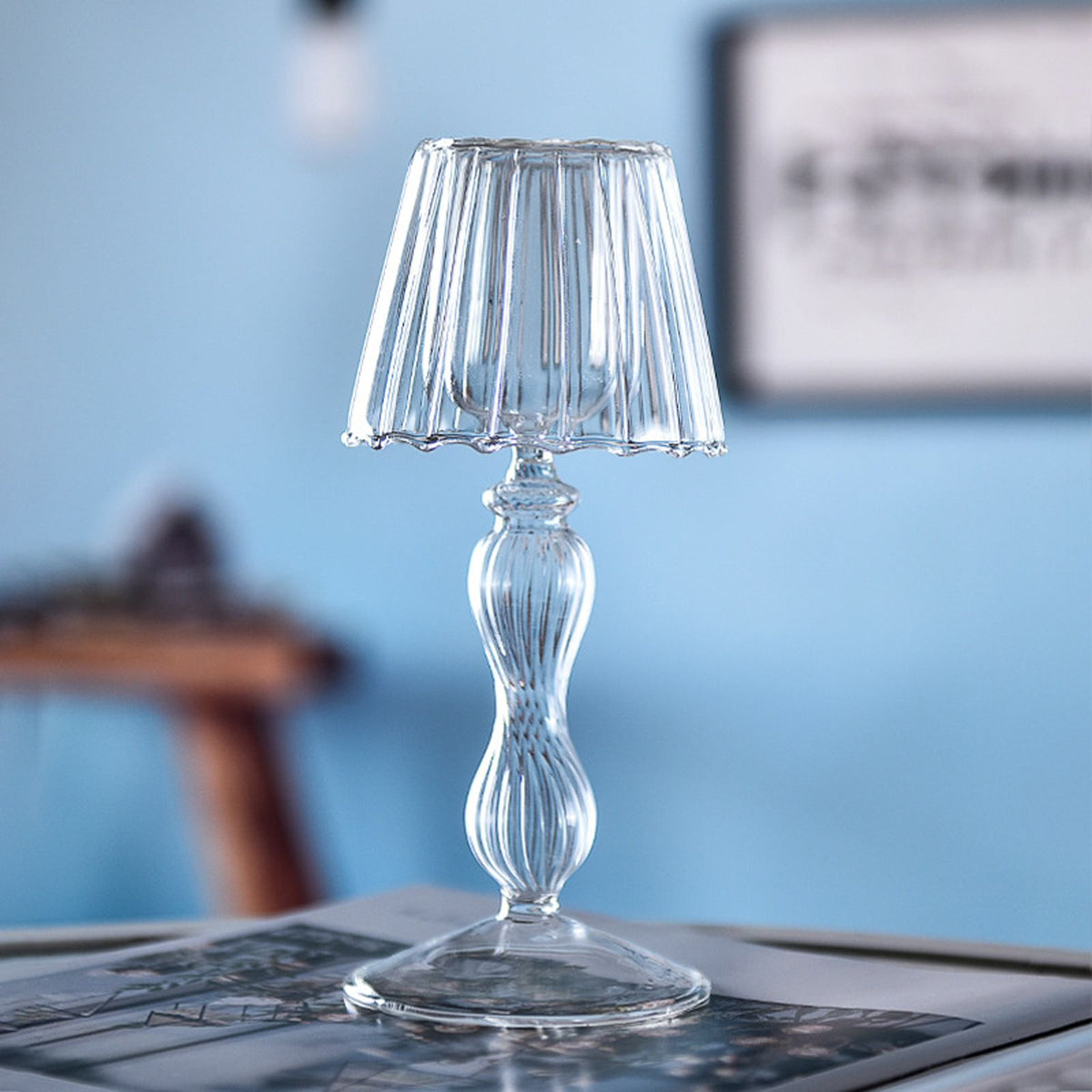 Glass Candle Holder Tansparent Table Lamp Shape Candlestick Holder for Din