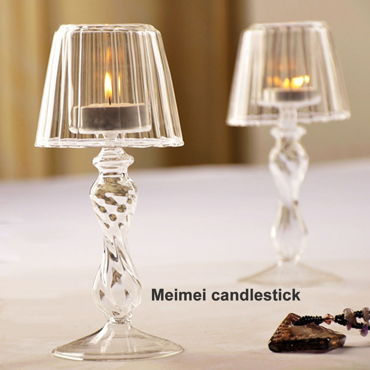 Glass Candle Holder Tansparent Table Lamp Shape Candlestick Holder for Din
