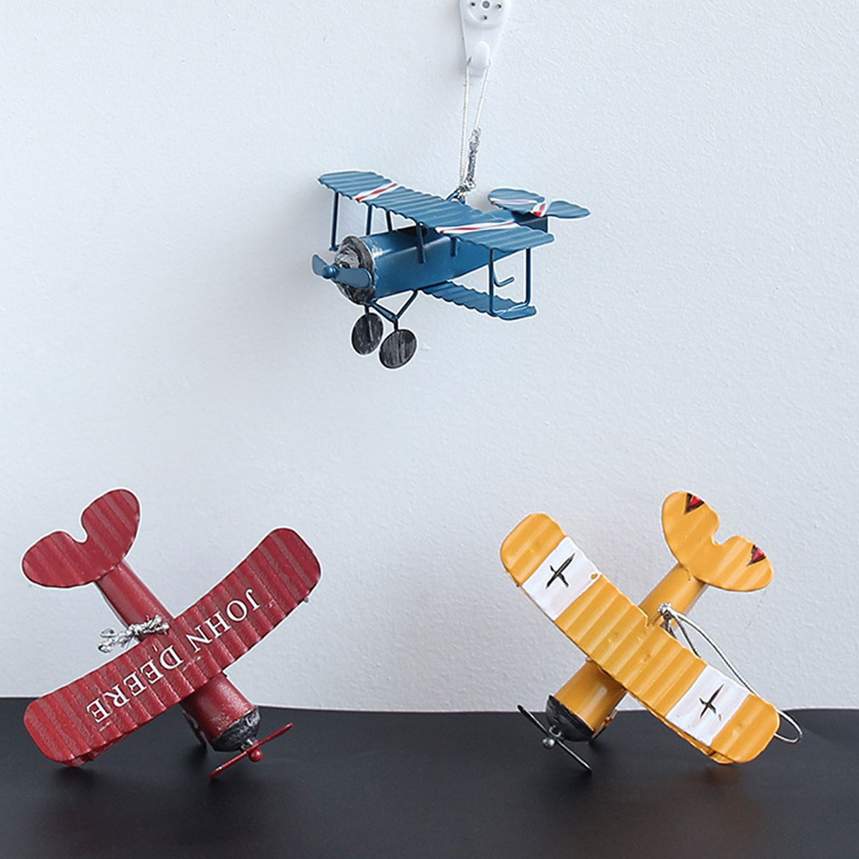 3pcs Airplane Hanging Ornament Retro Decoration Iron Airplane Model for Car Desktop Yellow Red Blue