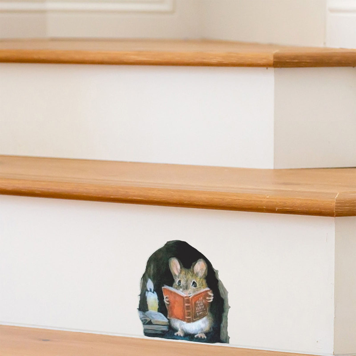 Cartoon Cute Candlelight Reading Mice Stick Mouse Hole Home Wall Decoration Wall Stickers