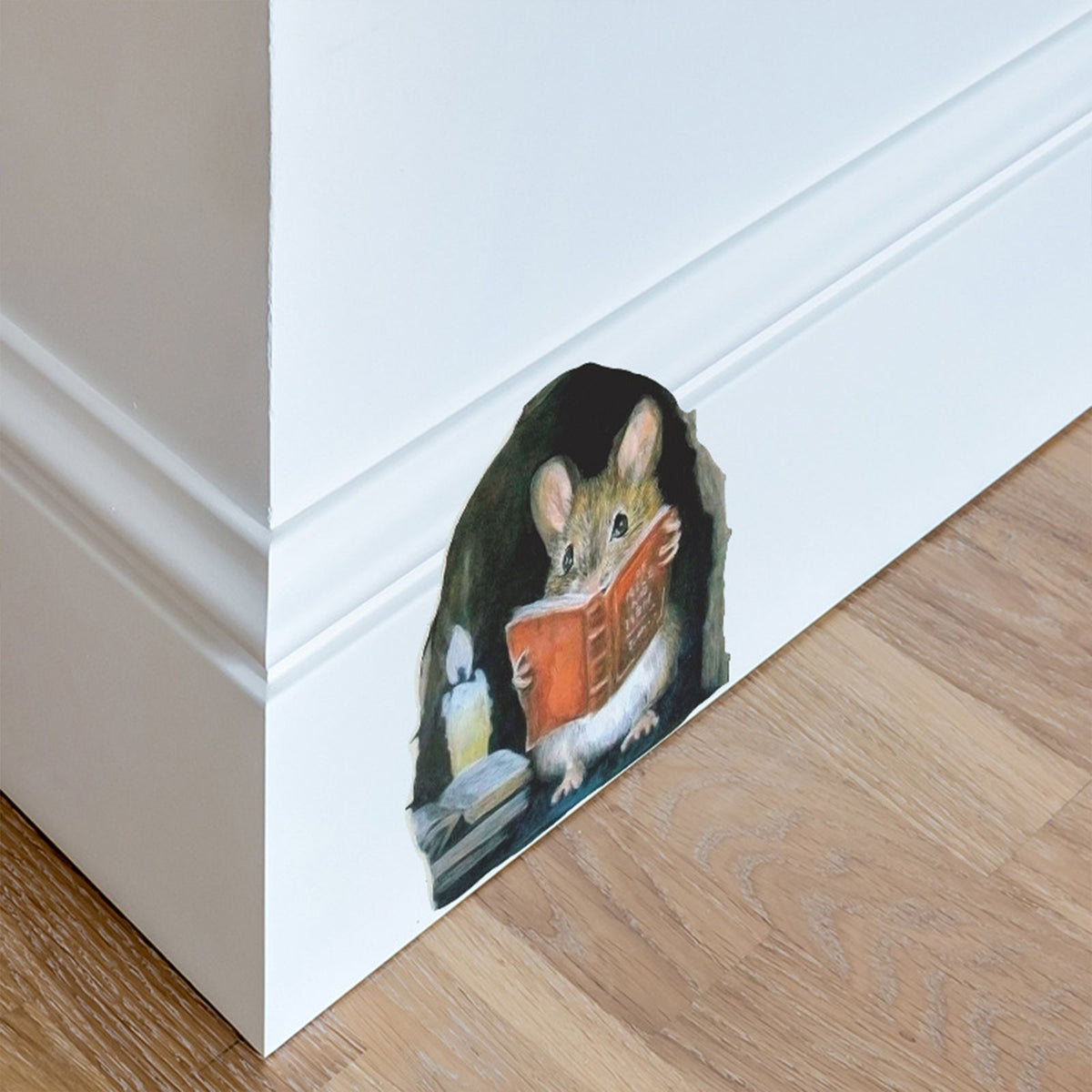 Cartoon Cute Candlelight Reading Mice Stick Mouse Hole Home Wall Decoration Wall Stickers