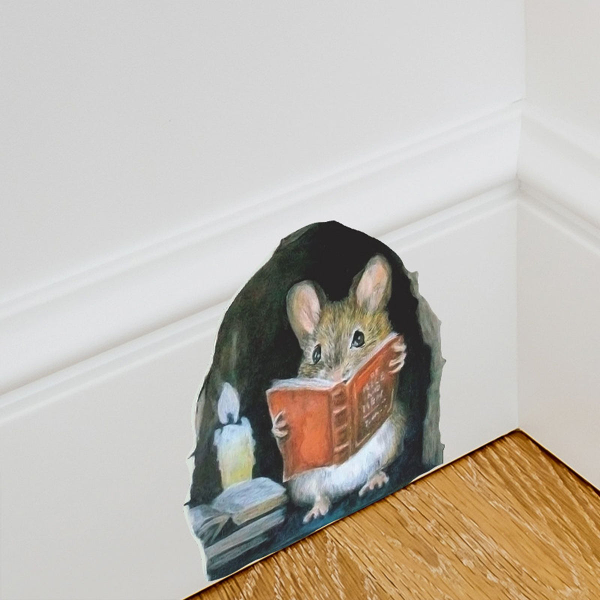 Cartoon Cute Candlelight Reading Mice Stick Mouse Hole Home Wall Decoration Wall Stickers