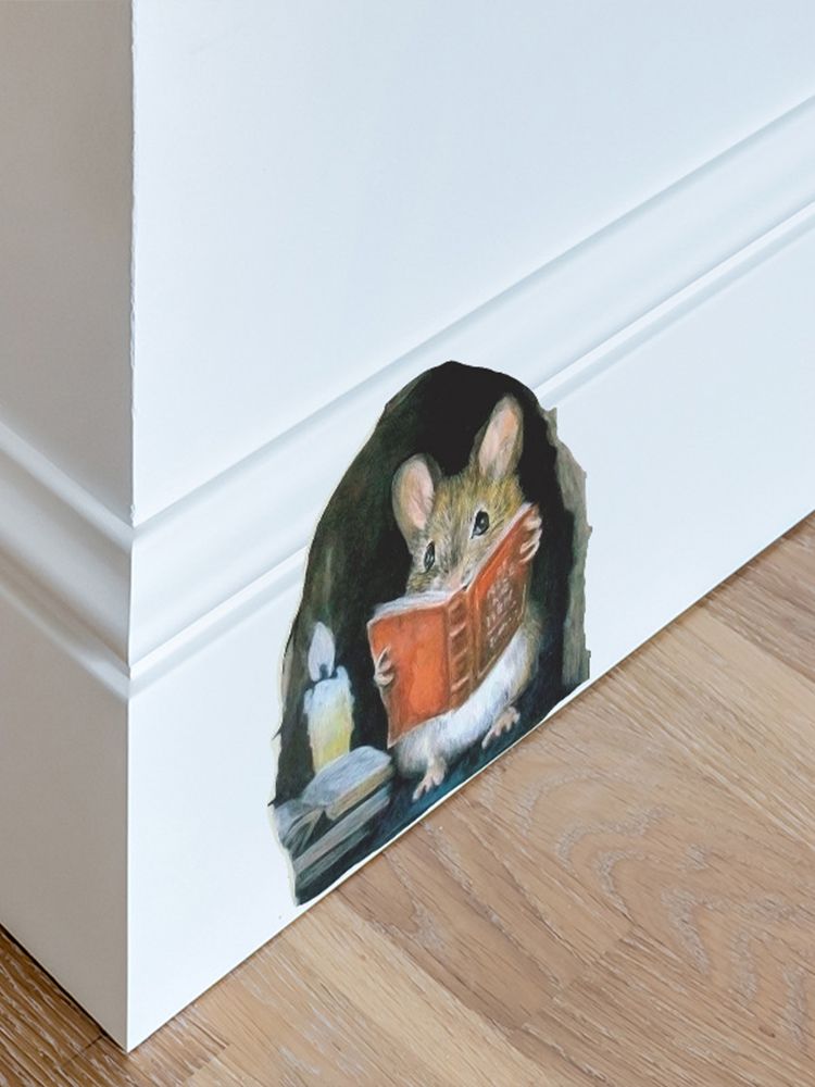 Cartoon Cute Candlelight Reading Mice Stick Mouse Hole Home Wall Decoration Wall Stickers