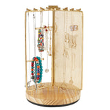 3 in 1 Jewelry Stand Display Multi Tiers Wooden Swivel Base Jewelry Display Holder for Necklace Gold - Front View
