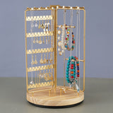 3 in 1 Jewelry Stand Display Multi Tiers Wooden Swivel Base Jewelry Display Holder for Necklace Gold - Rear View