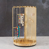 3 in 1 Jewelry Stand Display Multi Tiers Wooden Swivel Base Jewelry Display Holder for Necklace Gold - Close-Up Angle