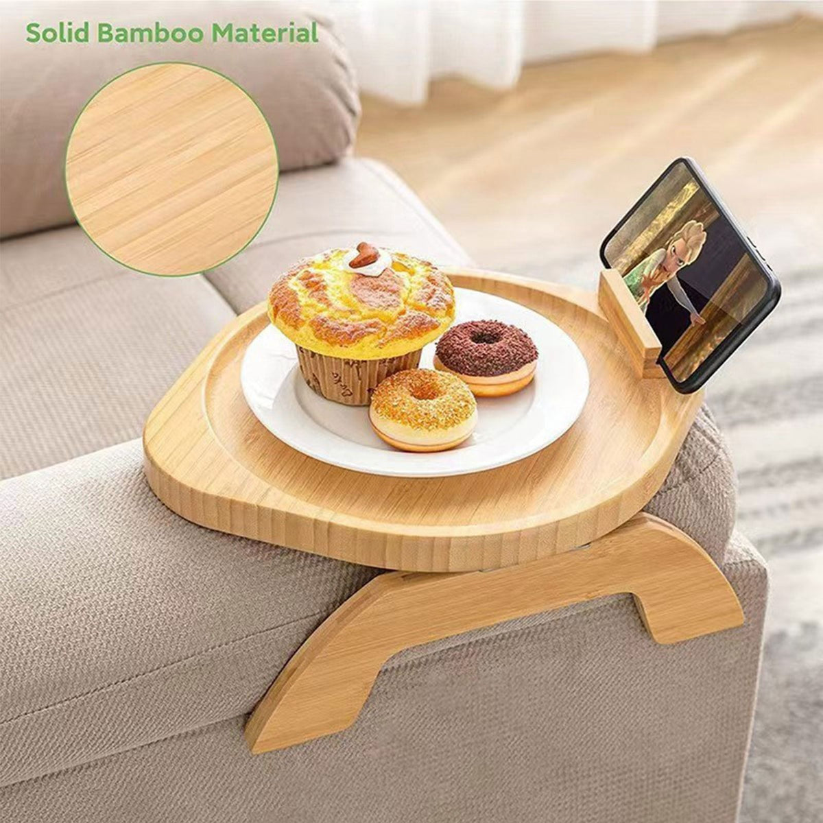 Wooden Sofa Tray Mobile Phone Stand Fruit Plate Wood Craft Ornament