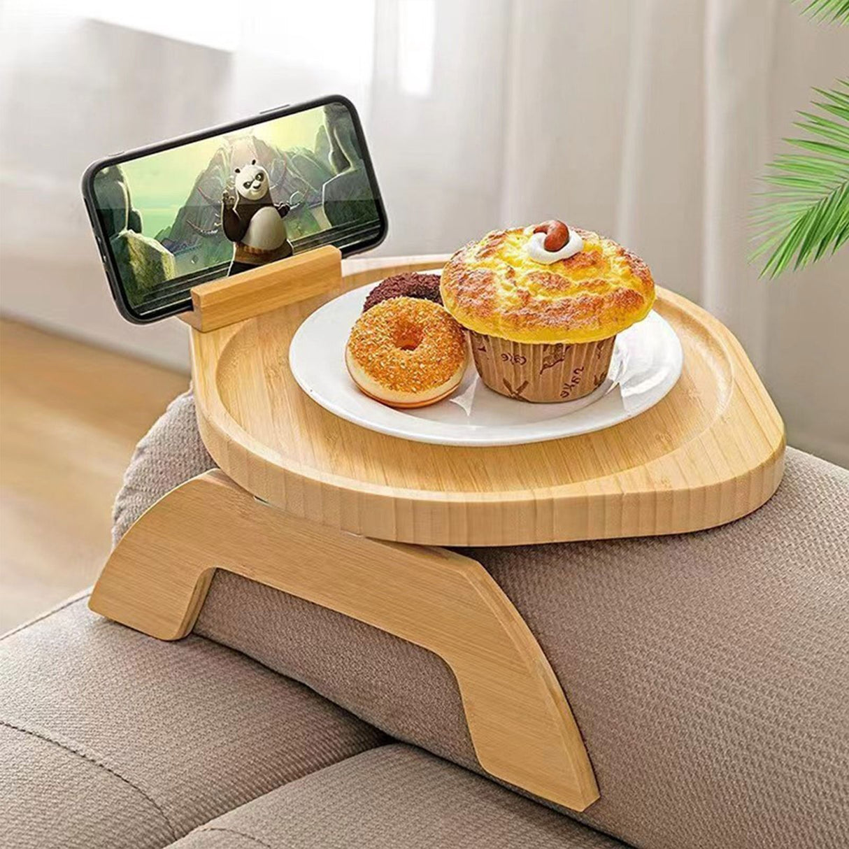 Wooden Sofa Tray Mobile Phone Stand Fruit Plate Wood Craft Ornament